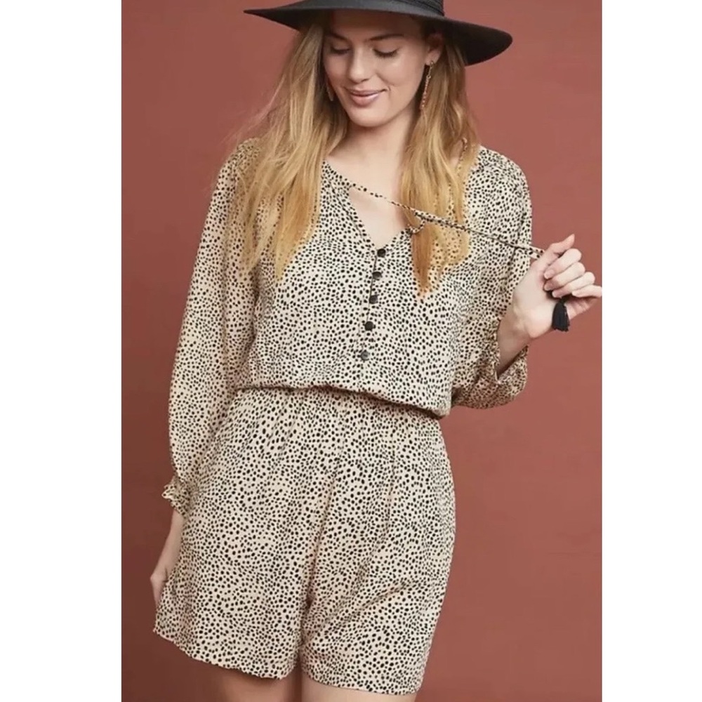 Anthropologie Beachgold Chelsea Romper Animal Print Tan/Black Spot Boho Sz XS - Picture 1 of 10
